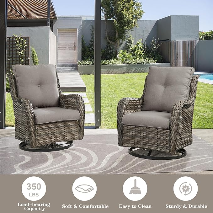 Belord 3 PCS Patio Furniture Set - Mixed Grey Wicker Swivel Rocking Chair Set with Side Table