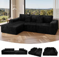 112.99" Boneless Cloud Couch, L Shaped Sectional Sofa with Chaise, No Assembly Required, Sink-in Corduroy Fabric & Memory Foam, Plush Modular Sofa for Apartment, Lounge, Dorm (Black)
