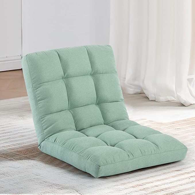 HOMYEDAMIC Folding Floor Chair with Back Support, Adjust Lay Flat Recliner Oversized Lounge Wide Lazy Boy Gaming Ergonomic Single Sofa Seat for Living Room Bedroom(Green)