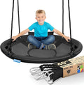 SereneLife 40" Saucer Swing - Outdoor Swing Set with Universal Hanging Kit, Swinging Seat Spinner with Pillow & Carry Bag, Weatherproof, Water-Resistant, Supports Up to 700 lbs, Black