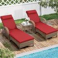 WINGTU 3 Piece Patio Chaise Lounge Set, Outdoor Patio Furniture Modern Lounge Chairs Set of 2 with Side Table & 6-Position Adjustable Backrest, Durable PE Wicker, Weather Resistant Cushions, Red