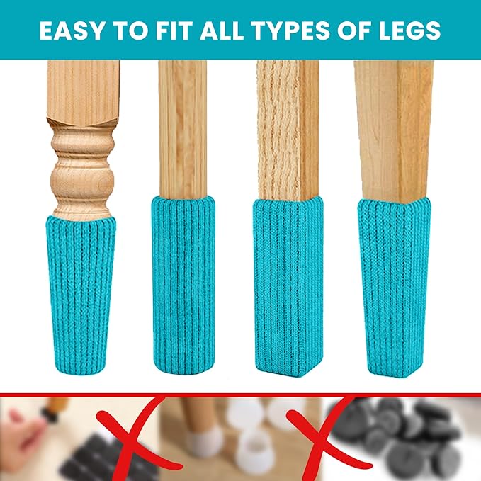 16 Pcs Aqua Green Premium Chair Leg Socks Protectors for Hardwood Floors - Do not Easily Fall Off - Very Easy to Put on - Fits All Leg Shapes - High Elastic Bar Stool Leg Covers - Furniture Pads