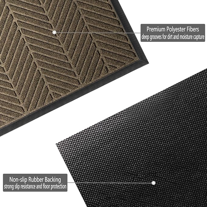 XADP Front Door Mat 47"x32" Indoors Outdoors Welcome Mats, Waterproof Non-Slip Rubber Backing Heavy Duty Doormat Outside Entrance, Low Profile Entryway Rugs Floor Mat for Patio, Pattern A Brown