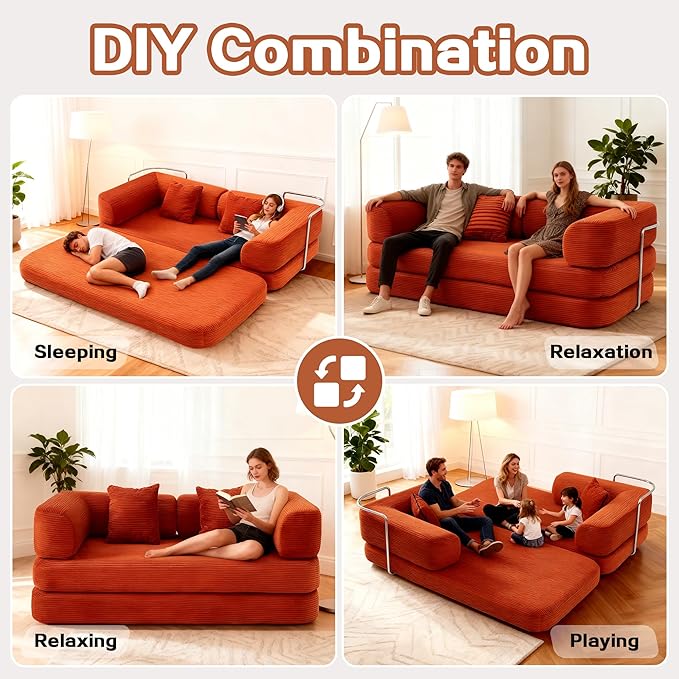 KEIKI 75" Modern Floor Sofa Bed with Convertible Blanket Pillow,Enhanced Frame Stability,Compressed Couch for Living Room