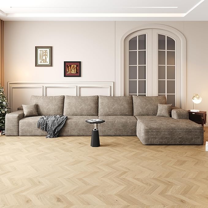 AUGOP 136" Sectional Couches for Living Room Modern Modular Sofa with L-Shape Couchs Upholstered Boneless Couch Deep Seat Sectional Couch with Chaise (Camel, Right Facing Chaise+3Seaters)