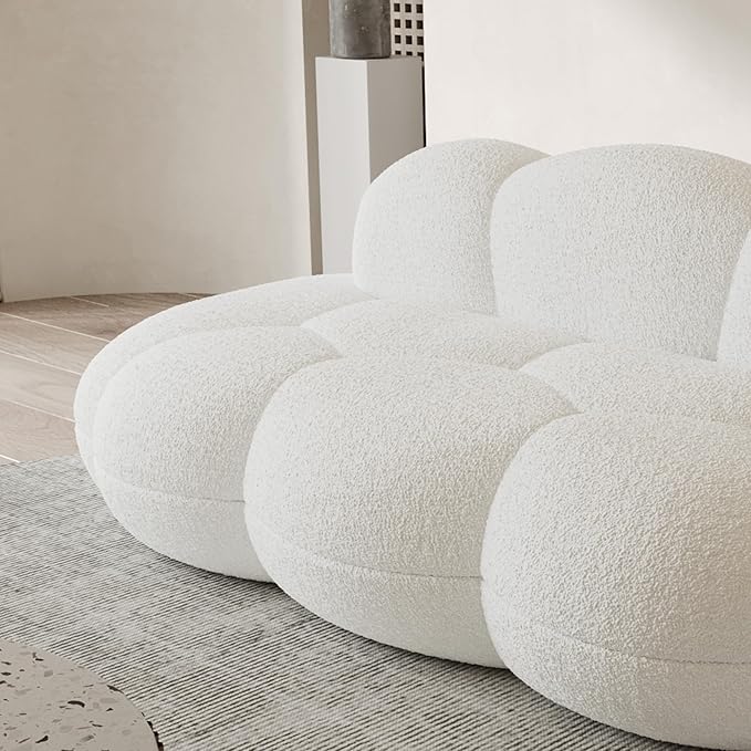 WJShome 90" Modern Curved Couch Cloud Shaped Sofa for Living Room,Lazy Floor Couch, Boucle LoveSofa, Cozy Leisure Boneless Chaise Lounge, Apartment-No Assembly Required(White)