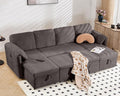 Tbfit 109'' Pull Out Sofa, Sleeper Sofa Bed with USB & 2 Storage Chaises, Comfy Oersized U Shaped Convertible Sectional Sleeper Couches for Living Room, Apartment, Office, Dark Gray