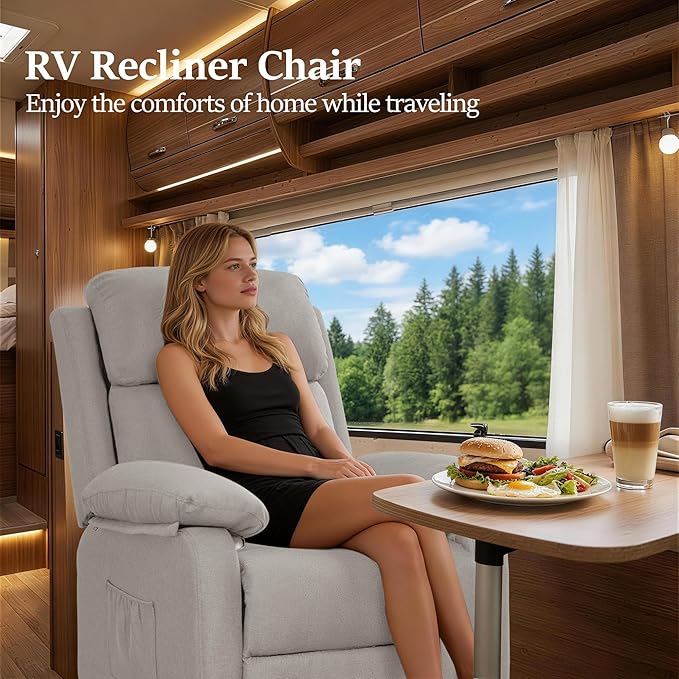 Recliner Chair, Living Room Chairs for Adults, Padded Deep Seat Reading Chair with Side Pockets, Small Recliners for Small Spaces, Lounge Chair for Living Room, Bedroom, and RV (Linen)