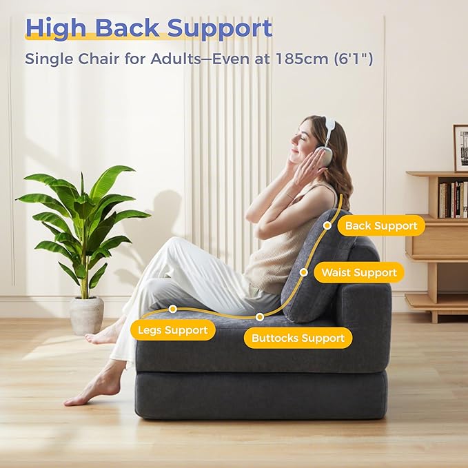 8 Inch Thick Freestanding Folding Sofa Bed for Adults,Convertible Fold Out Sleeper Chair with Back Pillow, Lazy Couch for Living Room/Bedroom/Guest Use/Home Office/Apartment