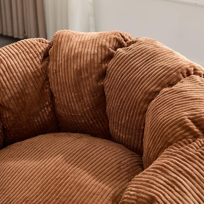 LukeAlon Corduroy Bean Bag Chair with Filler & Petal Armrest - Fluffy Floor Sofa Chair for Adults, 44"×44"×26" - Cozy Seating for Bedroom, Living Room, Game Room (Brown)