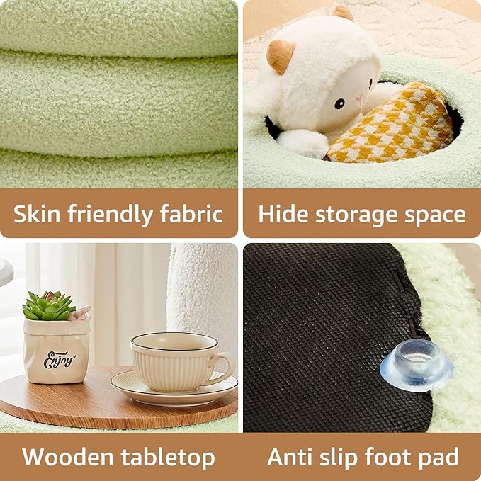 Wimarsbon Round Storage Ottoman, Modern Sherpa Footstool, Teddy Vanity Stool with Flip-Top Tray, Makeup Chair for Home Decor, Upholstered Footrest for Living Room & Bedroom (Green S)