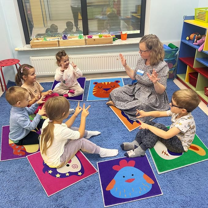 HiiARug Crazy Carpet Circle Seats,18x18Inch Classroom Sitting Dots,20pcs Carpet Spots Flexible Floor Cushions Seat for Kids Playroom Preschool, Daycare,Elementary