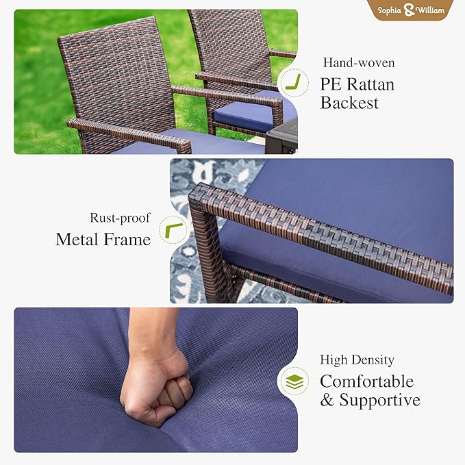 Sophia & William Patio Chairs Set of 6, 6 Pcs Lightweight Rattan Outdoor Dining Chairs, All-Weather Wicker Dining Chairs with Comfortable Seating