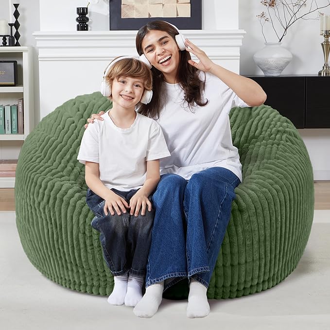 Homguava 3 FT Bean Bag Chair,3' Big Bean Bag,Large Bean Bag Chairs for Adults with Memory Foam Filled,Comfy Beanbag Chairs Soft Bean Bag Sofa with Dutch Corded Plush Cover-Green