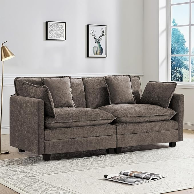UMBFUN 2-Seater Cloud Couch, Oversized Comfy Modular Sectional Sofa with Deep Seat Cushions, Chenille Loveseat for Living Room, Apartment & Small Spaces, Brown