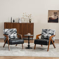 Mid-Century Modern Accent Chair Set of 2 with Solid Wood Frame，Upholstered Leather Living Room Arm Chairs with Pillow for Bedroom, Living Room, Reading Room, Balcony, Black