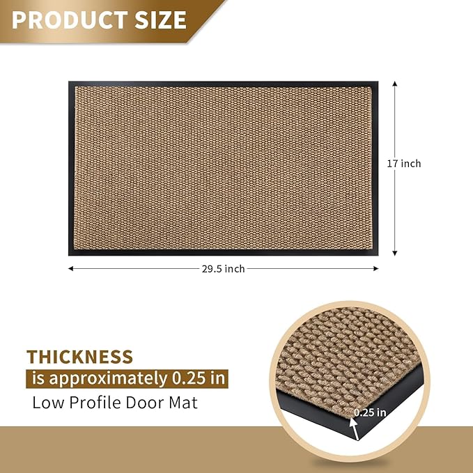 Yimobra Doormat Outdoor Indoor Entrance 29.5 x 17, All-Season All-Weather Front Door Mat, 100% Waterproof Welcome Matt for Floor Garage Outside Entry, Stain and Fade Resistant,Khaki