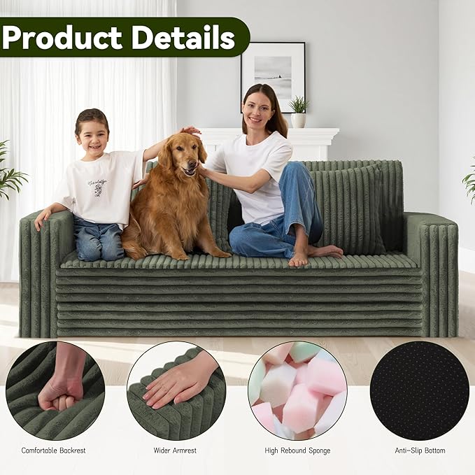 HABUTWAY Folding Sofa Bed, 2 in 1 Convertible Sleeper Chair with 2 Pillows, Portable Fold Out Chair Bed with Armrest, Comfy Floor Couch, Lazy Sofa for Living Room Bedroom Dorm Home Office, Green