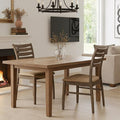 HNY Modern Farmhouse Dining Chairs Set of 2, Brown Leather Upholstered Seat Kitchen Chairs, Rustic Industrial Armless Side Chairs with Walnut Wooden Frame for Dining Living Room Restaurant