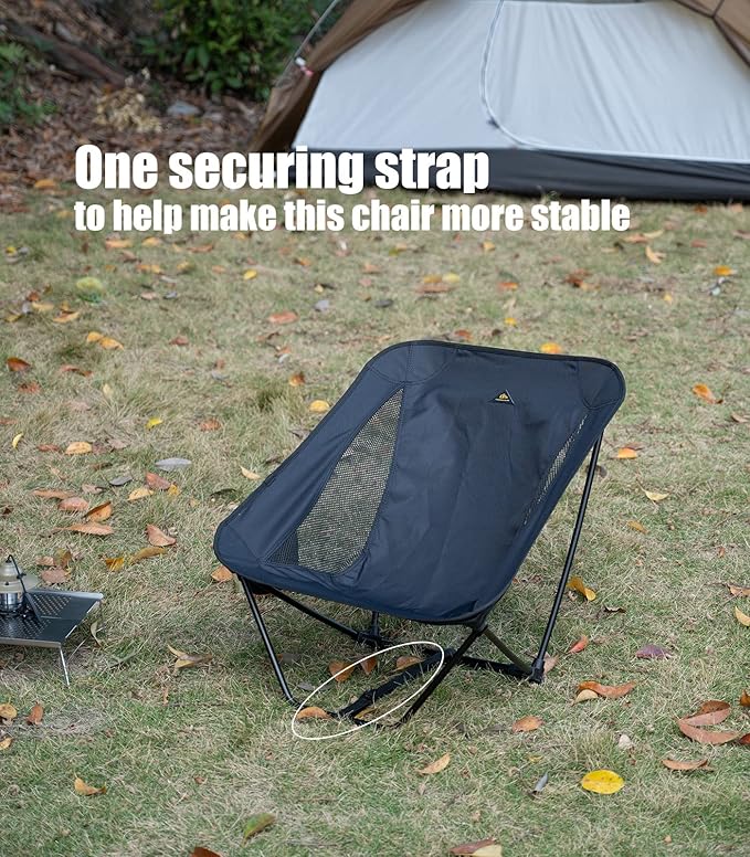 iClimb Low Ultralight Compact Camping Folding Chair with Side Pocket and Carry Bag (Blue)