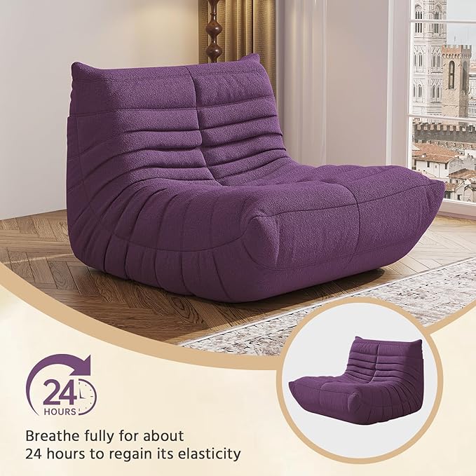 Bean Bag Chair, Fireside Chair, Large Bean Bag Chair for Adults, Bean Bag Chairs for Teens with High-Resilience Foam, Non-Slip Base Floor Lounge Sofa,Living Room (Purple, Single)