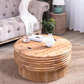 30.3" Round Wooden Coffee Table with Hidden Storage,Modern Rustic Centerpiece for Living Room,Natural Finish