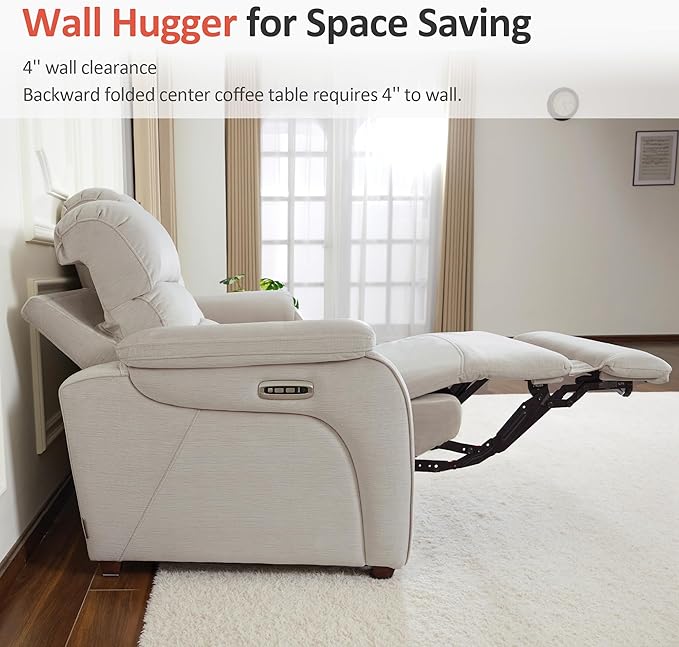 MCombo 87.2'' Wall Hugger Power Recliner Sofa with Drop Down Table, Reclining Sofa with Adjustable Headrest, USB Charge Ports, Reading Lamp, for Living Room, RVs, Fabric, ST258M3 (3-Seater, Beige)