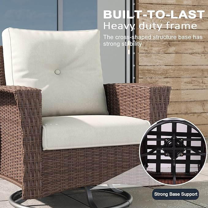 LayinSun 5 Piece Wicker Patio Furniture Set, Classis Outdoor Conversation 360 Degree Swivel Chairs Set with Coffee Table