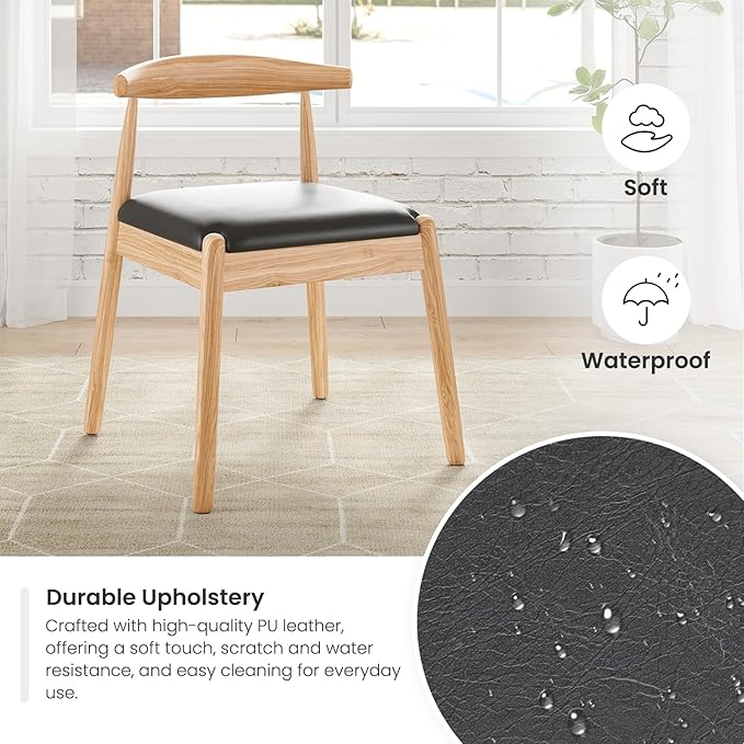 Farini Mid Century Modern Dining Chairs Set of 2, Solid Wood Frame Kitchen Chairs with PU Leather Upholstered Seat for Dining Room & Breakfast Nook,Natural-Black