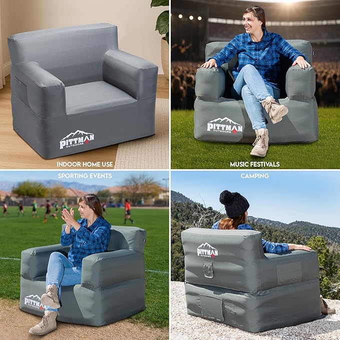 Pittman - Inflatable Chair for Camping with Built in Pump - Portable Inflatable Couch for Adults Holds 350lb's - Blow Up Chair for Movie Nights, Outdoor Blow up Furniture or Air Sofa for Camping