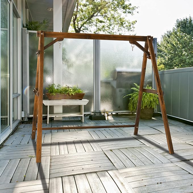 Outvita Porch Swing Stand, 67" Wooden Swing Frame with Extra Bottom Connection Board and Stable A Frame for Patio, Porch, Backyard 600lbs Capacity