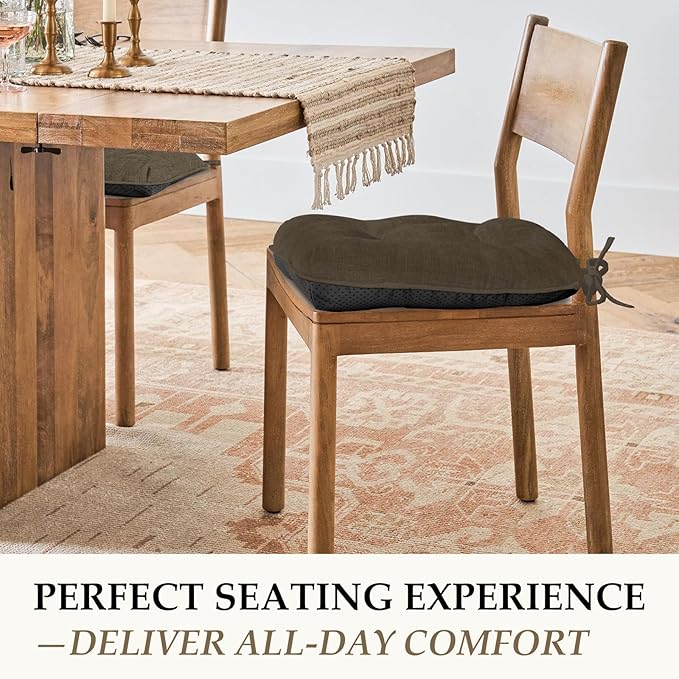 HARBOREST Chair Cushions for Dining Chairs Set of 2 - Chenille Tufted Kitchen Chair Cushions with Ties and Non-Slip Bottom, Foam Chair Pads for Dining Chairs, 17" x 17", Brown