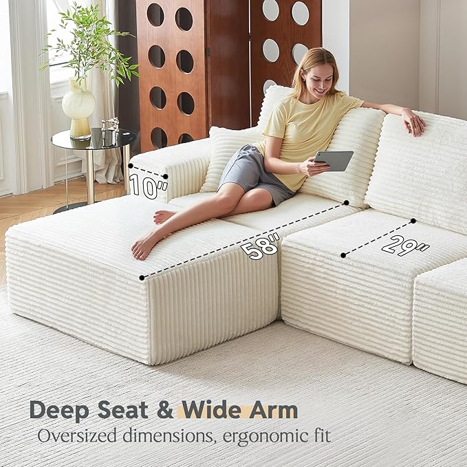MODNEST 108" Modular Sectional Sofa Cloud Couch with Deep Seats, L Shape Couch with Movable Ottoman and Chaise, Sectional Couches for Living Room, Boneless Couches No Assembly Required, Beige