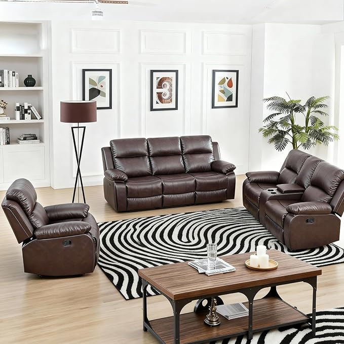 Saxum Tegmen Living Room Furniture Sets, Leather Recliner Sofa, Sectional Chair with Deep Seat, 1 Piece Furniture for Living Room/RV/Office (Chair, Brown Leather)