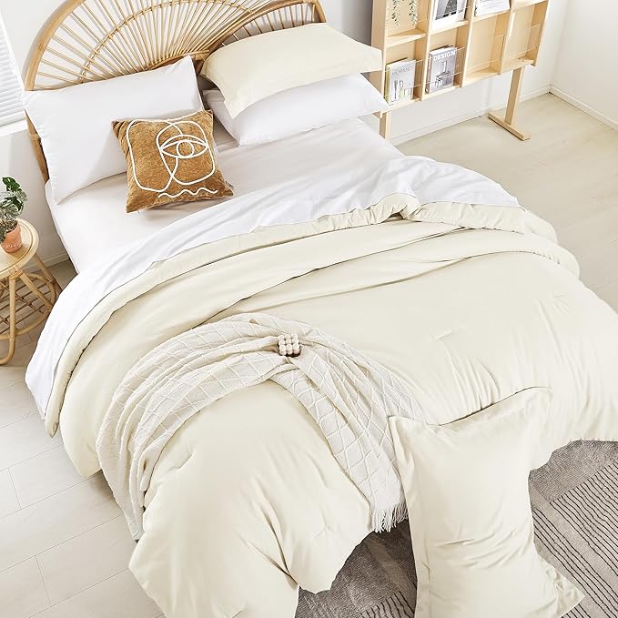 weigelia Full Size Comforter Set Ivory Comforter Set 7 Pieces Comforters Full Size Bed in a Bag with Sheets Fluffy Bedding Set for Women and Men