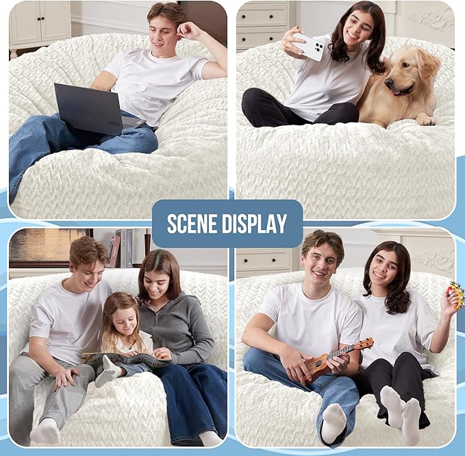 HABUTWAY 4FT Bean Bag Chair,Giant Bean Bag Chairs for Adults,Big Bean Bags with Memory Foam Filled, Large Beanbag Chairs with Chevron Plush Cover-White