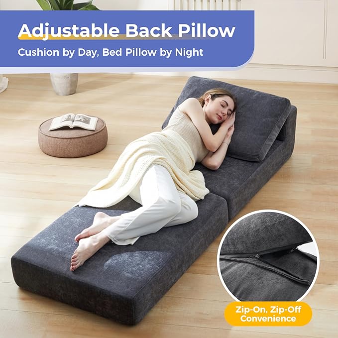 8 Inch Thick Freestanding Folding Sofa Bed for Adults,Convertible Fold Out Sleeper Chair with Back Pillow, Lazy Couch for Living Room/Bedroom/Guest Use/Home Office/Apartment