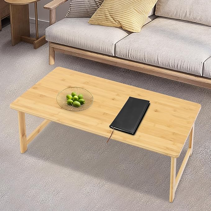 Eapmic Japanese Floor Table, Foldable Coffee Table, Low Sitting Dining Table, Tatami Tea Desk, Portable No Assembly Floor Desk for Living Room Bedroom Apartment Office Study (Burlywood)