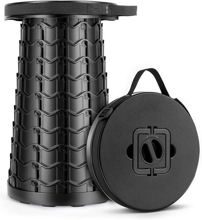 Portable Heavy Duty Collapsible Stool - Wide Seat, Extra Tall & Height Adjustable Stool - Retractable Folding Chair for Camping, Fishing, Hunting & Outdoor Use