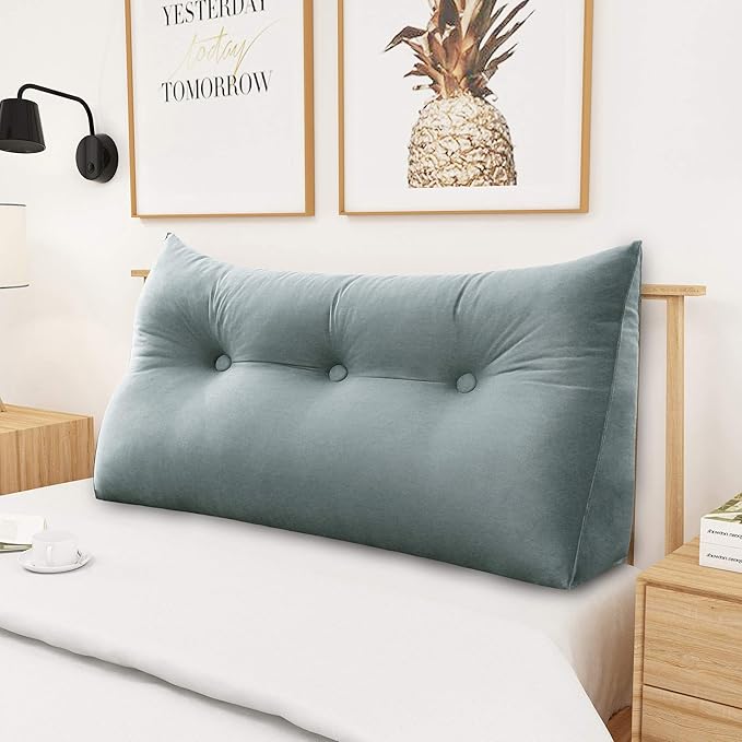 Wedge Headboard Pillow Dorm Room Reading Pillow Back Support for Sitting Up in Bed Bolster Lumbar Cushion Body Pillow Positioning Bedrest Velvet 39in Light Gray Twin