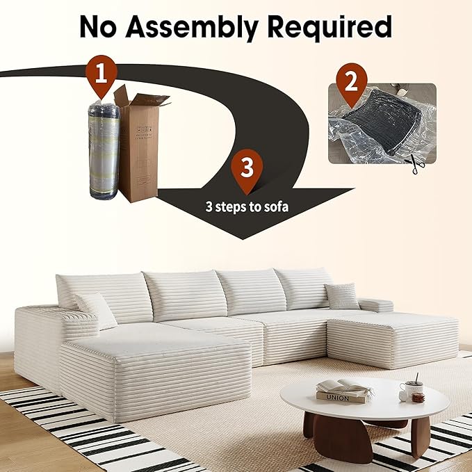 AUGOP 136" Sectional Couches for Living Room Modern Modular Sofa with L-Shape Couchs Upholstered Boneless Couch Deep Seat Sectional Couch with Chaise (White, Left Facing Chaise+3Seaters+Ottoman)