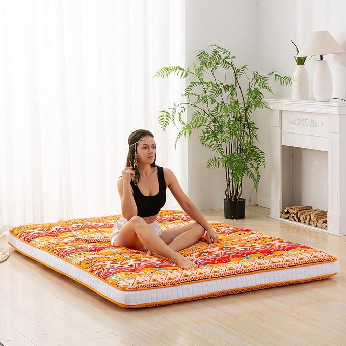Dr.Futon Japanese Floor Futon Mattress Extra Thick Folding Roll Up Bed Topper Mat for Guest,Lounger and Tavel