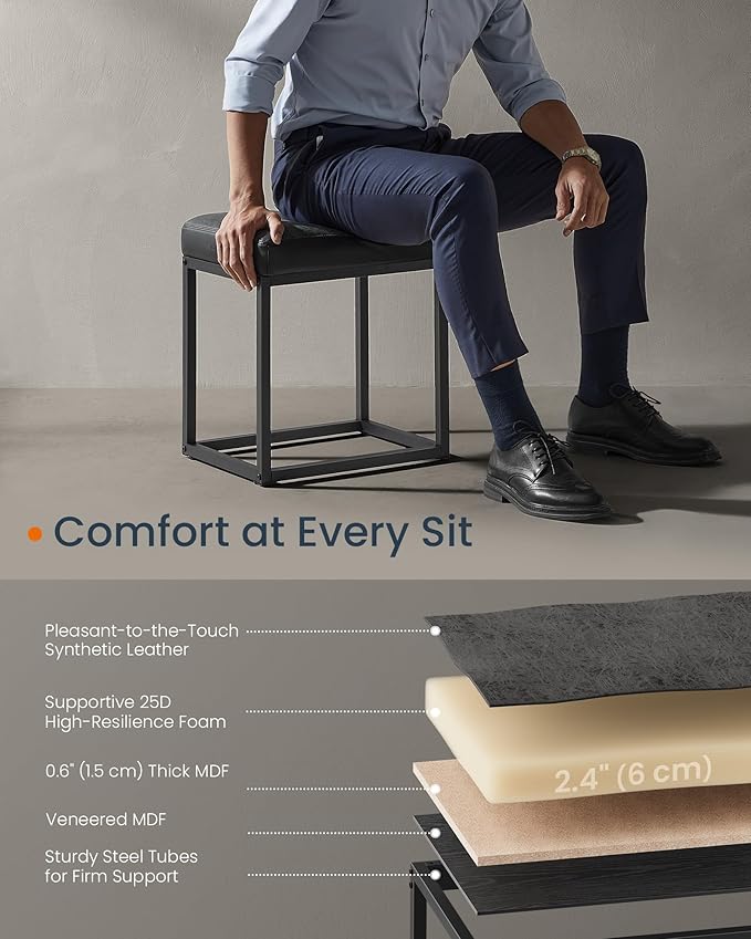 SONGMICS Home LUIZ Collection - Ottoman Footstool, Rectangle Ottoman, Vanity Chair Stool, Footrest, Reversible Top, Side Table, Max. Load 660 lb, Bedroom Living Room Entryway, Ink Black ULOM079B01