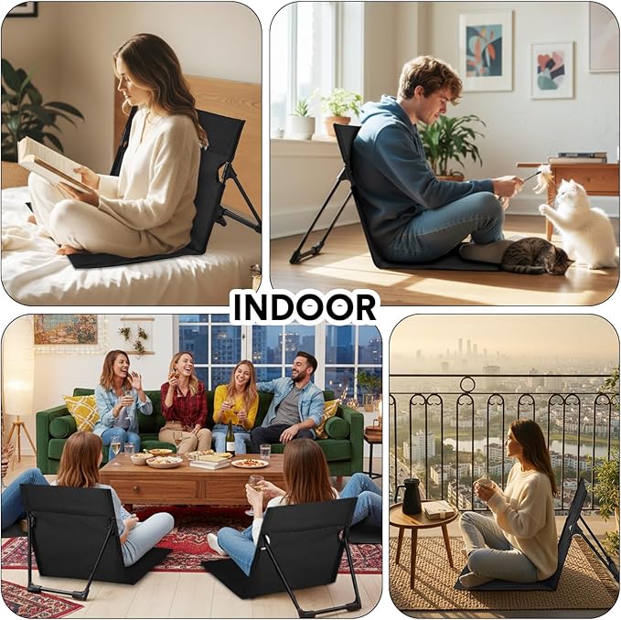 Jetec Foldable Floor Backrest Chair Portable Camping Chair with Storage Bag Light Weight Lazy Seat for Indoor Outdoor Bed Ground Park Lawn Concerts Beach Hiking