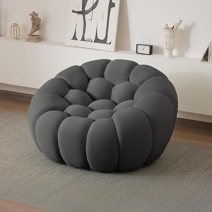 JACH 49.21'' Modern Lazy Bubble Sofa, Oversized Bubble Couch Chair, Upholstered Mesh Fabric Bubble Sofa, 3D Honeycomb Shape Curved Couch for Living Room/Office/Apartment/Small Space (Grey)