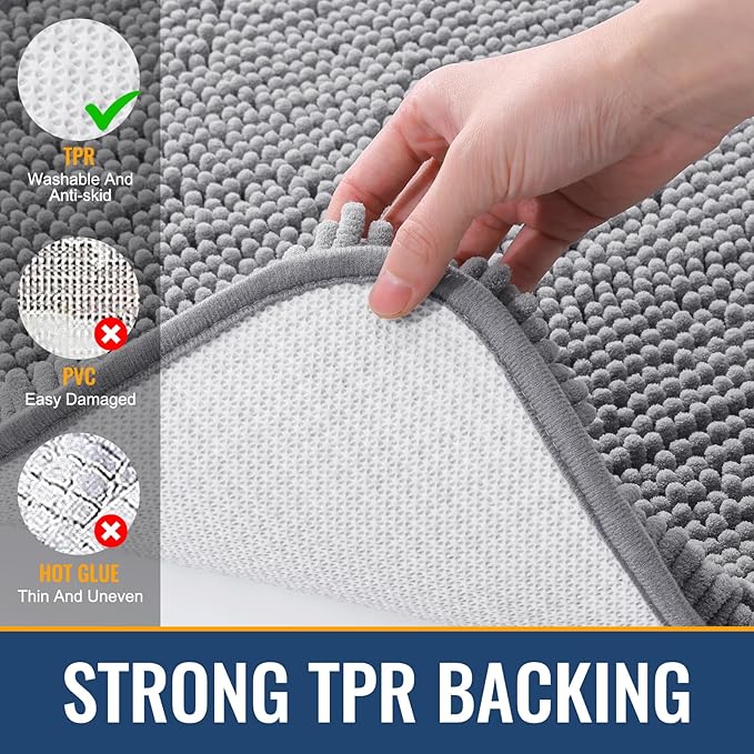 Arotive Bathroom Toilet Rugs U Shaped 24x20, Extra Soft Absorbent Shaggy Chenille Contour Bath Rugs for Toilet, Machine Washable Non-Slip Contoured Bath Mats, Grey