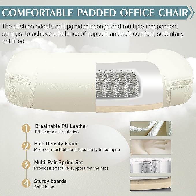 Leather Office Chair, PU Home Computer Desk Chairs with Ergonomic Back Support, 360°Swivel Free, Small Gaming Chair with Wheels and Adjustable Armrests, for Short People Use
