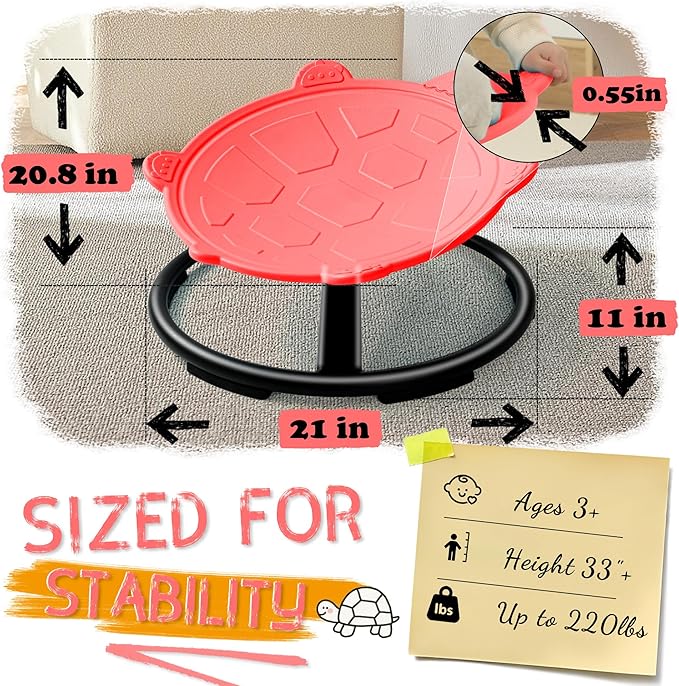 Oranmew Turtle Spinning Chair for Autistic Kids – Sensory Spinning Toy, Spin Chair for Kids Autism, Sensory Swivel Seat for Balance, Coordination, Focus & ADHD Support, Autism Sensory Products (Red)