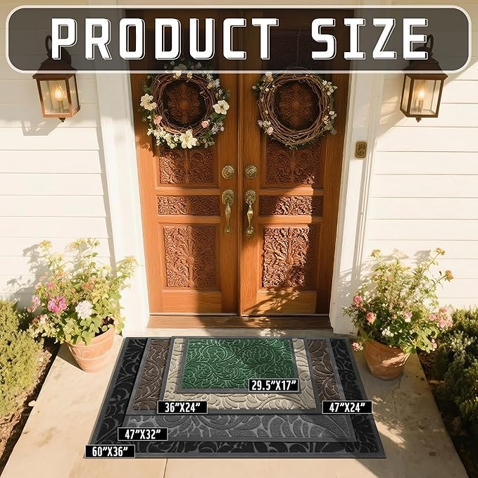 Yimobra Extra Large Door Mat 60x36, Waterproof Sturdy Outdoor Mats for Front Door, Heavy Duty Non-Slip Doormat for Garage Patio Entryway Indoor, Easy Clean, Brown