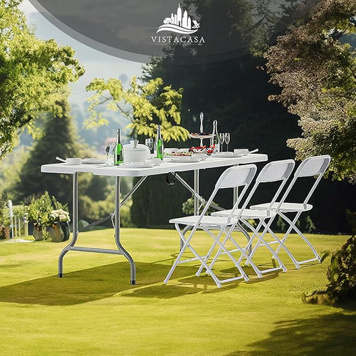 12 Pack White Plastic Folding Chair, Indoor Outdoor Portable Stackable Commercial Seat with Steel Frame 350lb. Capacity for Events Office Wedding Party Picnic Kitchen Dining